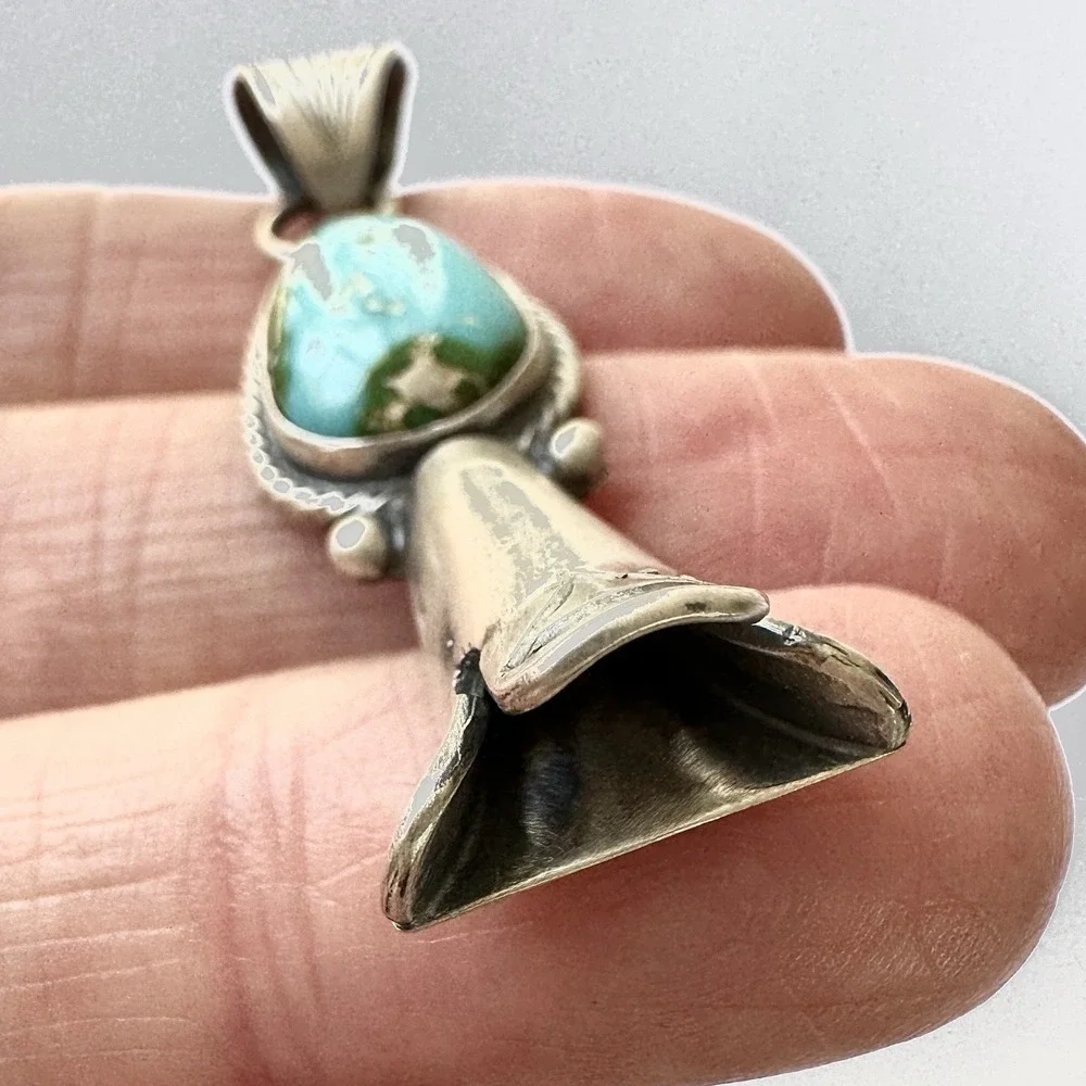 Squash Blossom Pendant Sonoran Gold Turquoise 2in‎ Sterling McCarthy Native Amer